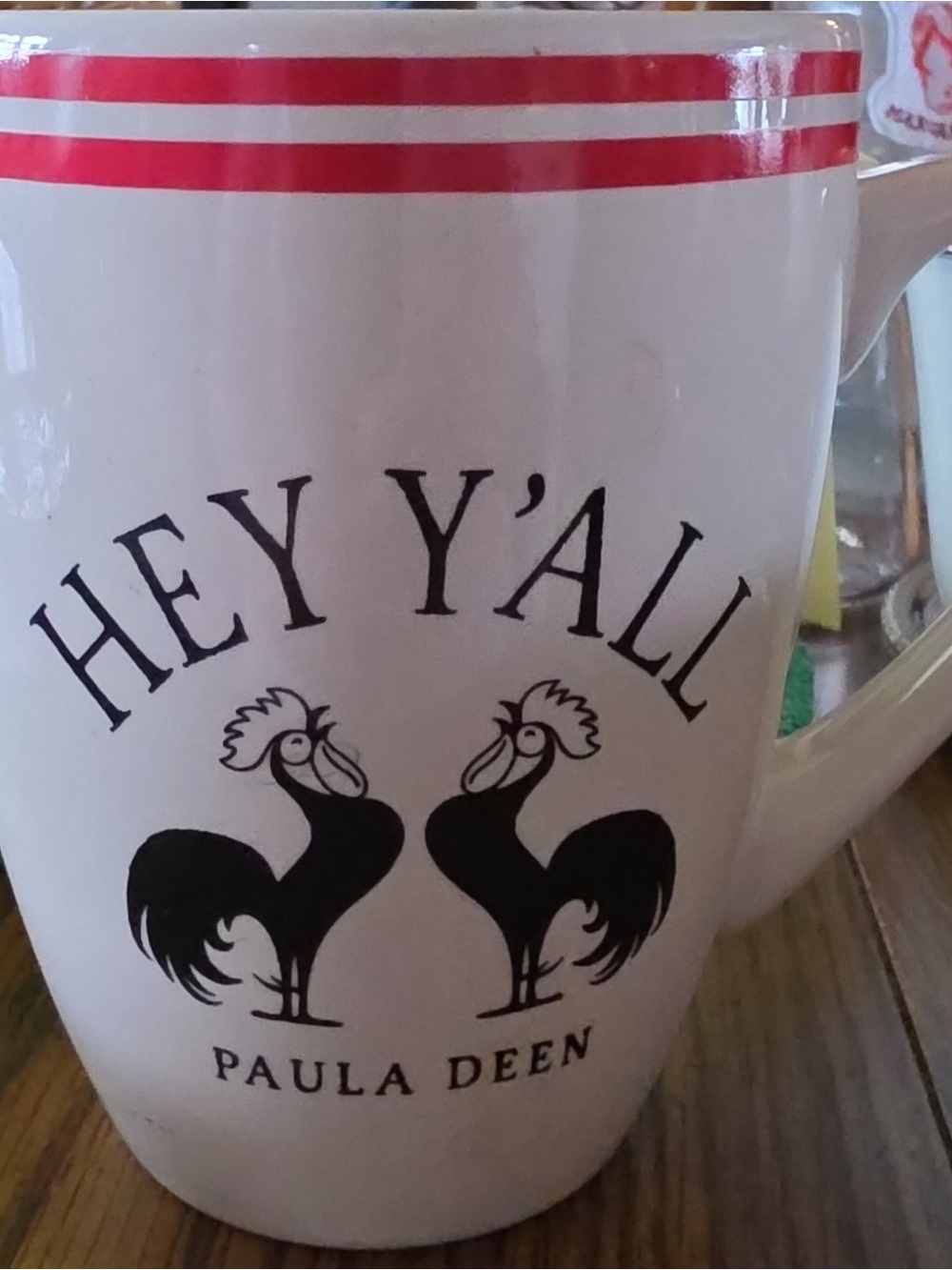 'Hey Y'all' Paula Dean White Ceramic Mug with Red Accent